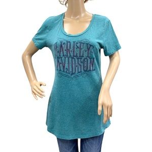 HARLEY-DAVIDSON Women’s Teal Short Sleeve Tee Shirt Size Medium